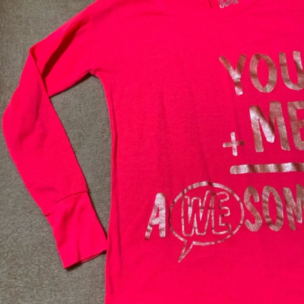 Justice Girls‎ 8 Neon Pink Gold Knit Long Sleeve Metallic You + Me = Awesome Top